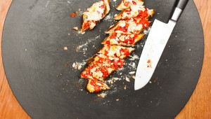 red pepper and blue cheese bruschetta